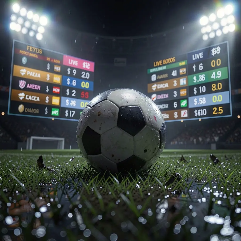 RM555 football betting page banner featuring a soccer ball on wet grass under dramatic stadium lights with glowing live odds graphics in a premium dark sports atmosphere RM555 football betting page banner featuring a soccer ball on wet grass under dramatic stadium lights with glowing live odds graphics in a premium dark sports atmosphere